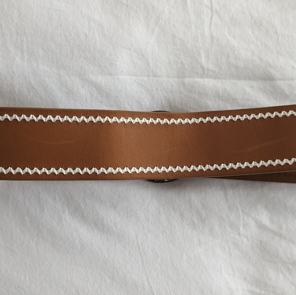 Sezane Alicia Leather Belt Natural Tan color with white Embroidery Size 80 - Picture 5 of 6